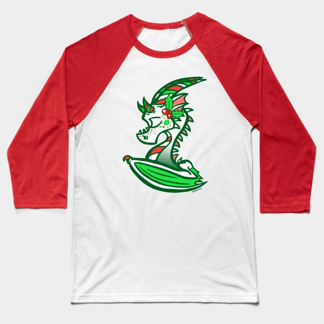 Holly Jolly Dragon Baseball T-Shirt by Jan Grackle